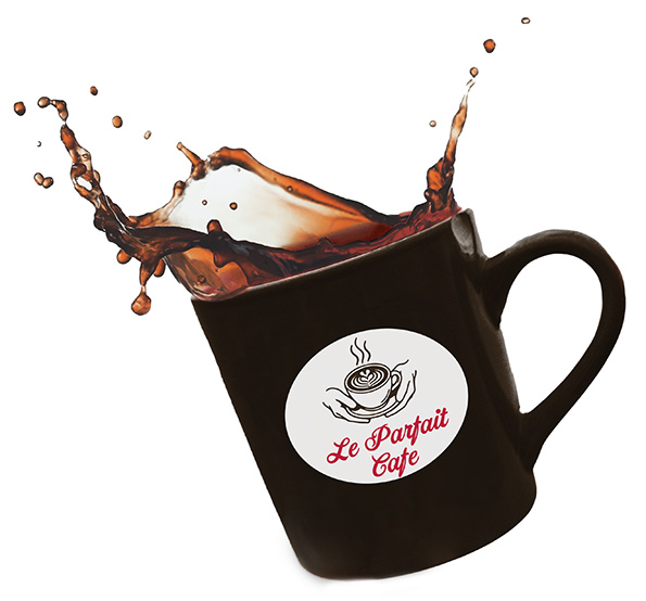 Le Parfait Cafe Logo on a cup of coffee